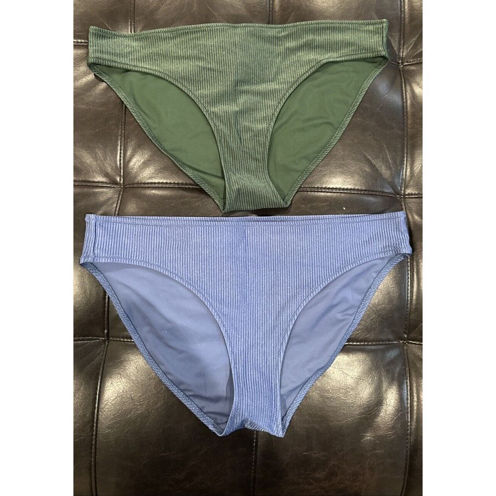 Aerie Women Size XL Shine Rib Full Coverage Bikini Bottom Lot of 2 Green‎ & Blue